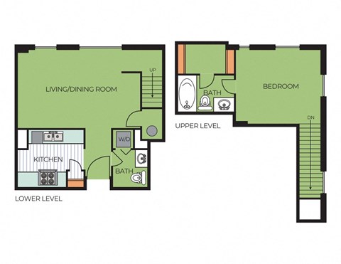 Floor plan for 1 bed, 1 bath, 666 sqft